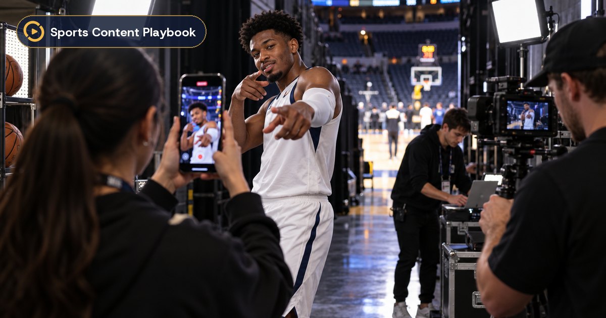 Jugador de baloncesto grabado con un móvil en el túnel de un pabellón durante el media day de la NBA – ideas de redes sociales para equipos deportivos